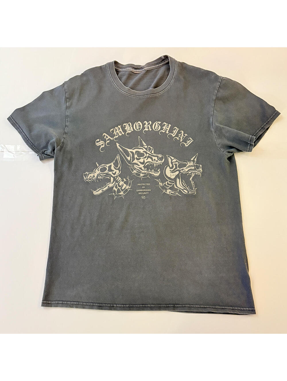 Samborghini Gray Graphic Dog Skull T-Shirt Pre-worn Samborghini graphic tee